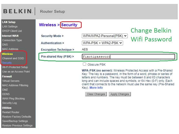 Change Belkin Wifi password