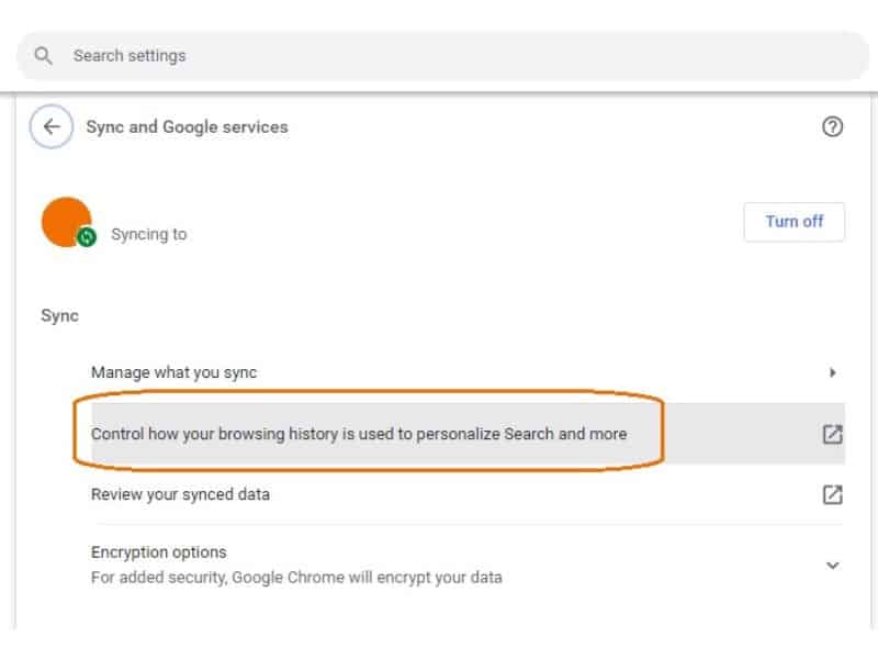 Control how your browsing history is used to personalize Search and more