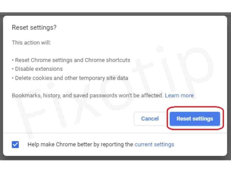 Google chrome reset settings to default