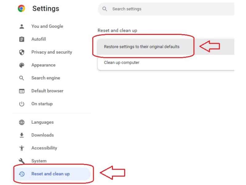 Restore settings to its original defaults