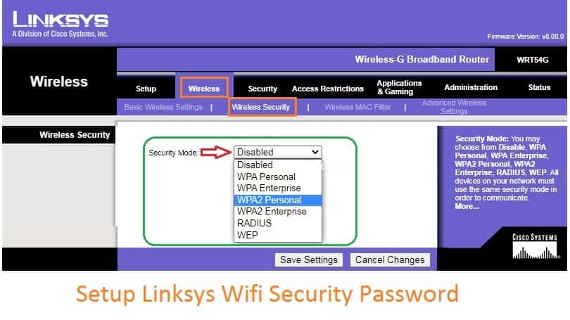 Setup Linksys router wifi password