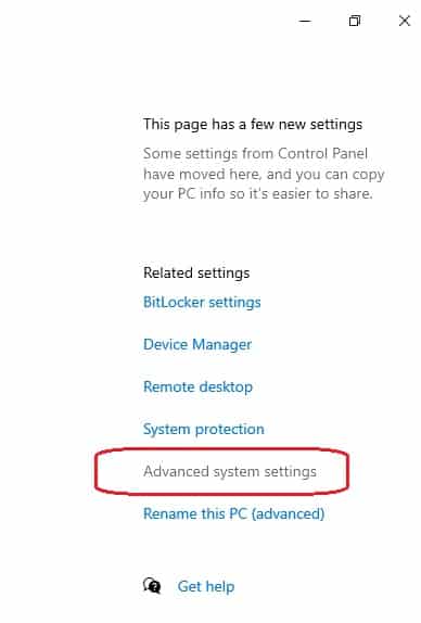 Go to advance system settings in windows