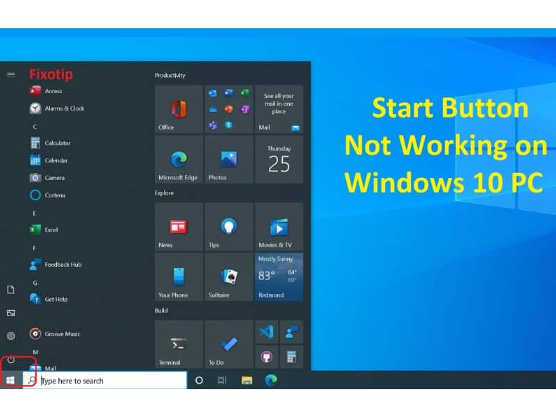 Start button not working in windows pc