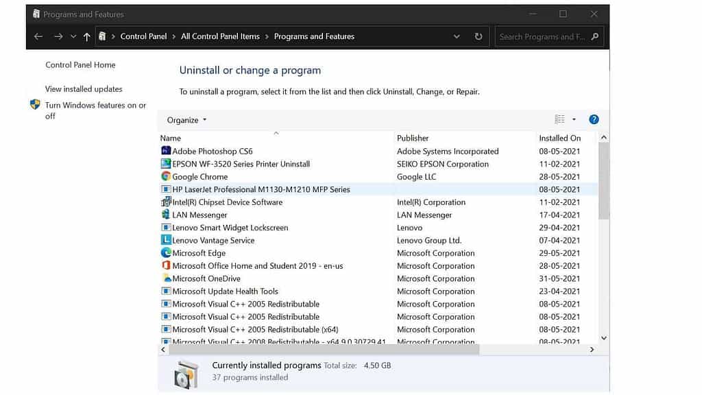 Uninstall Software From Windows 10 Programs and Features