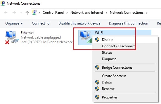 enable wifi from network connections