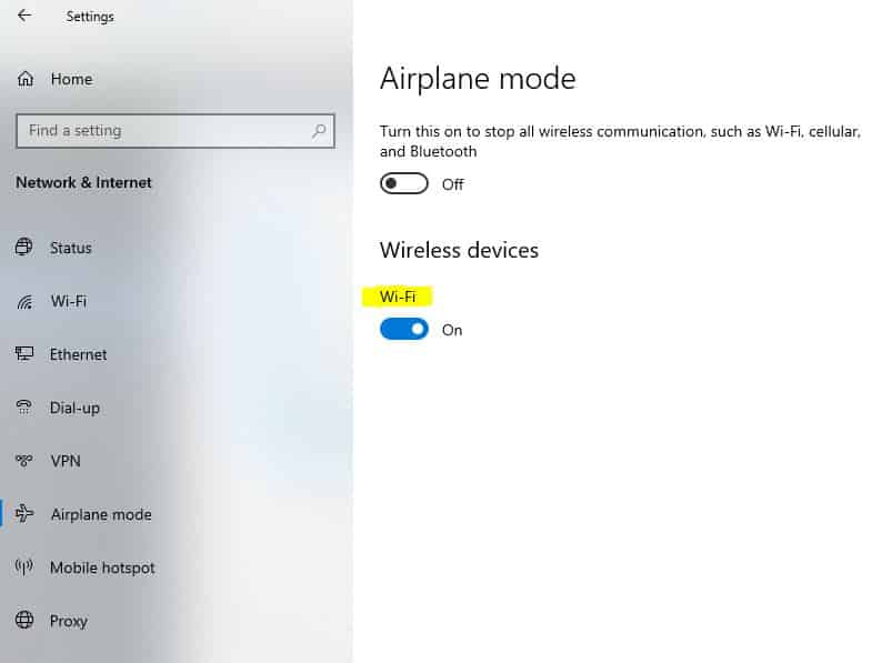 enable wifi on windows from airplane mode