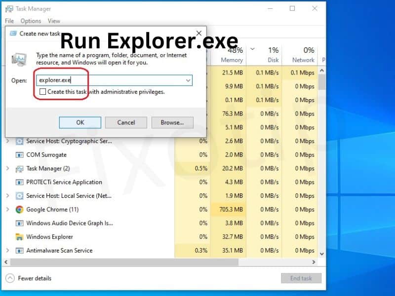 Run explorer.exe process